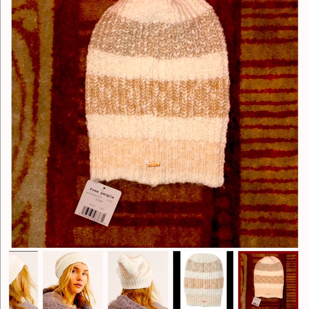 MSRP $38 Free People Stripes Beanie Ivory One Size